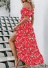 Vestido largo de verano bohemio con escote Bardot y flores Ximena